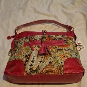 Alba Pink and Brown Paisley Shoulder Bag
